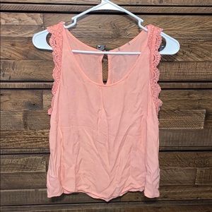Pink Tank with Lace Trim